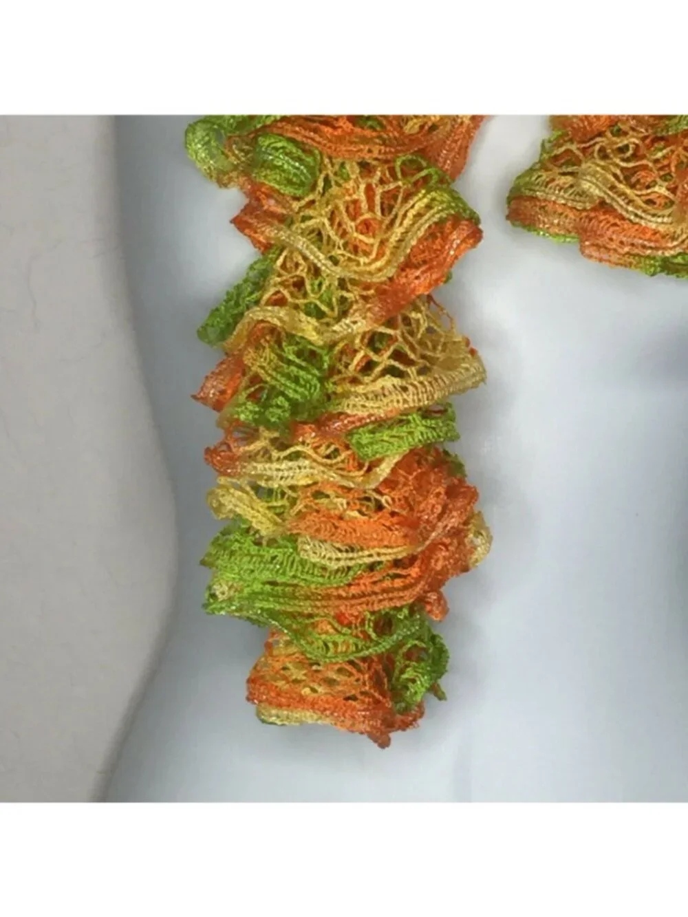 Womens Crochet Orange Yellow Green Ruffle Scarf Accessories Fashion One Size